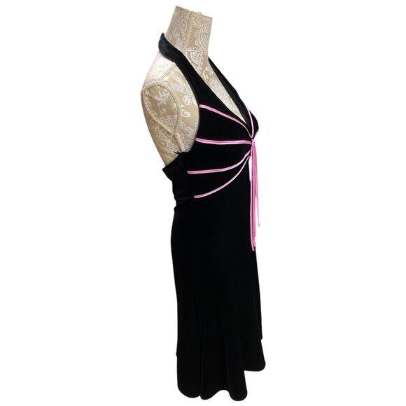 Vtg y2k Blondie Nites sz 11 Small soft flowy velour black pink midi halter dress - Picture 3 of 12